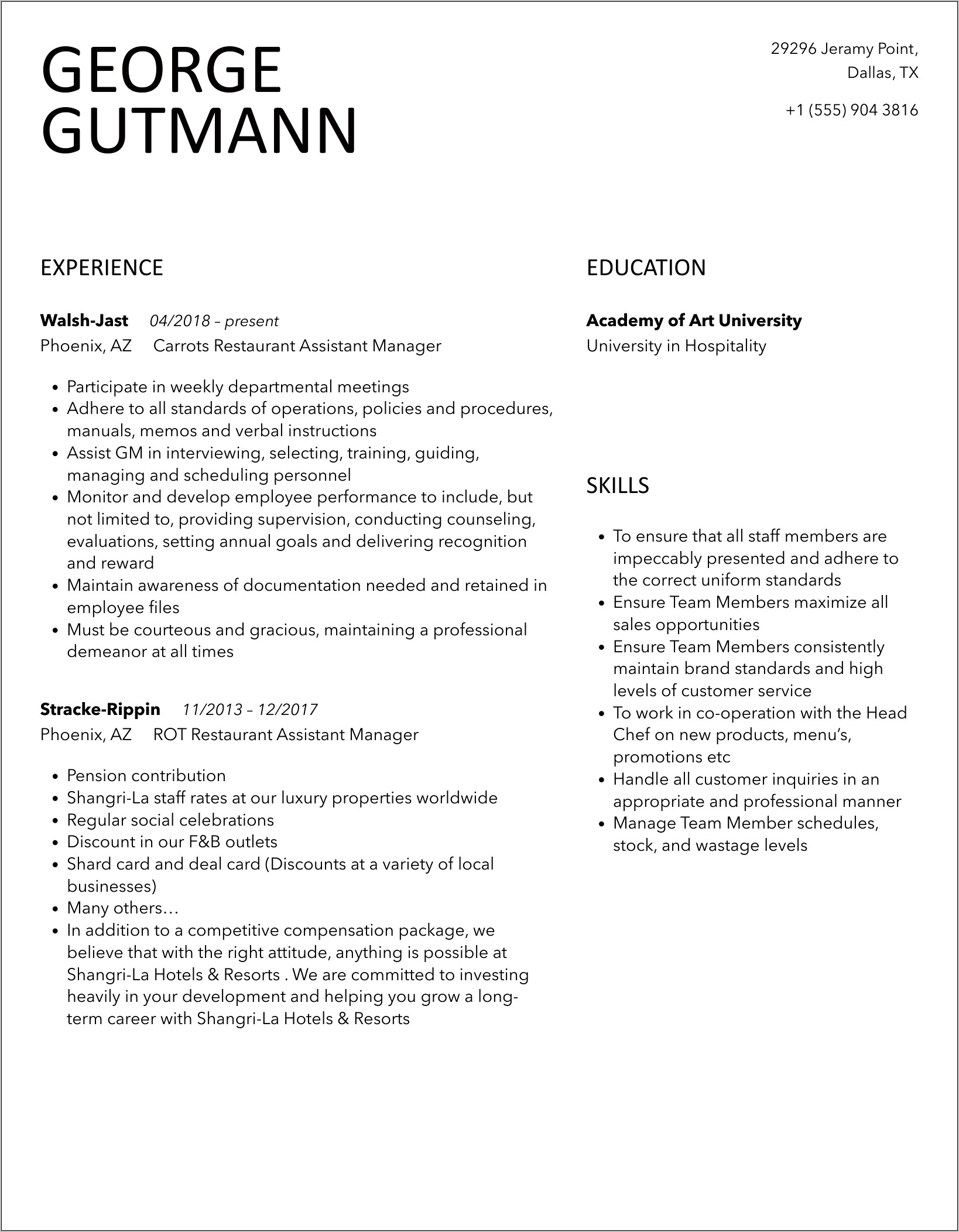 Dairy Queen Assistant Manager Resume