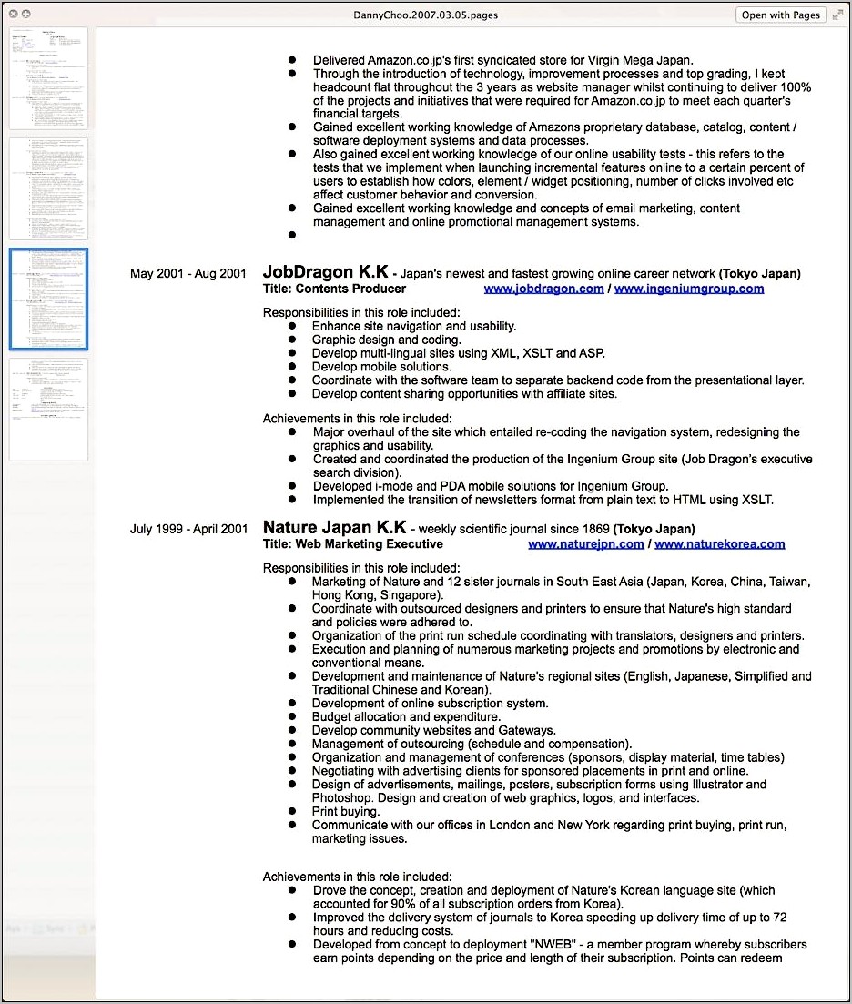 Danny Example Of A Resume