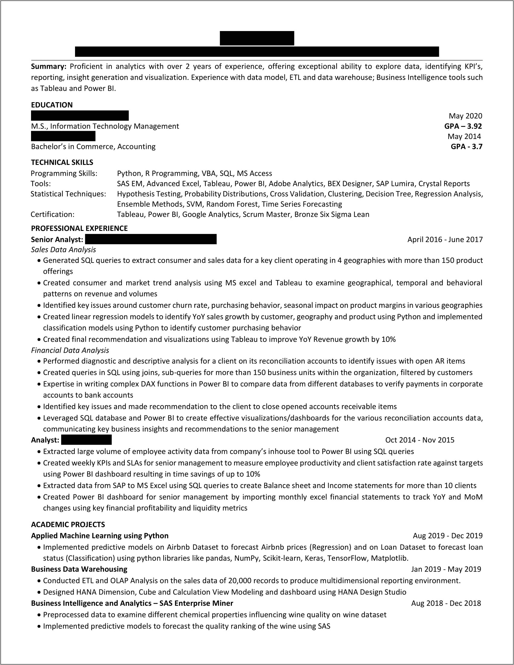 Data Analyst Objective In Resume
