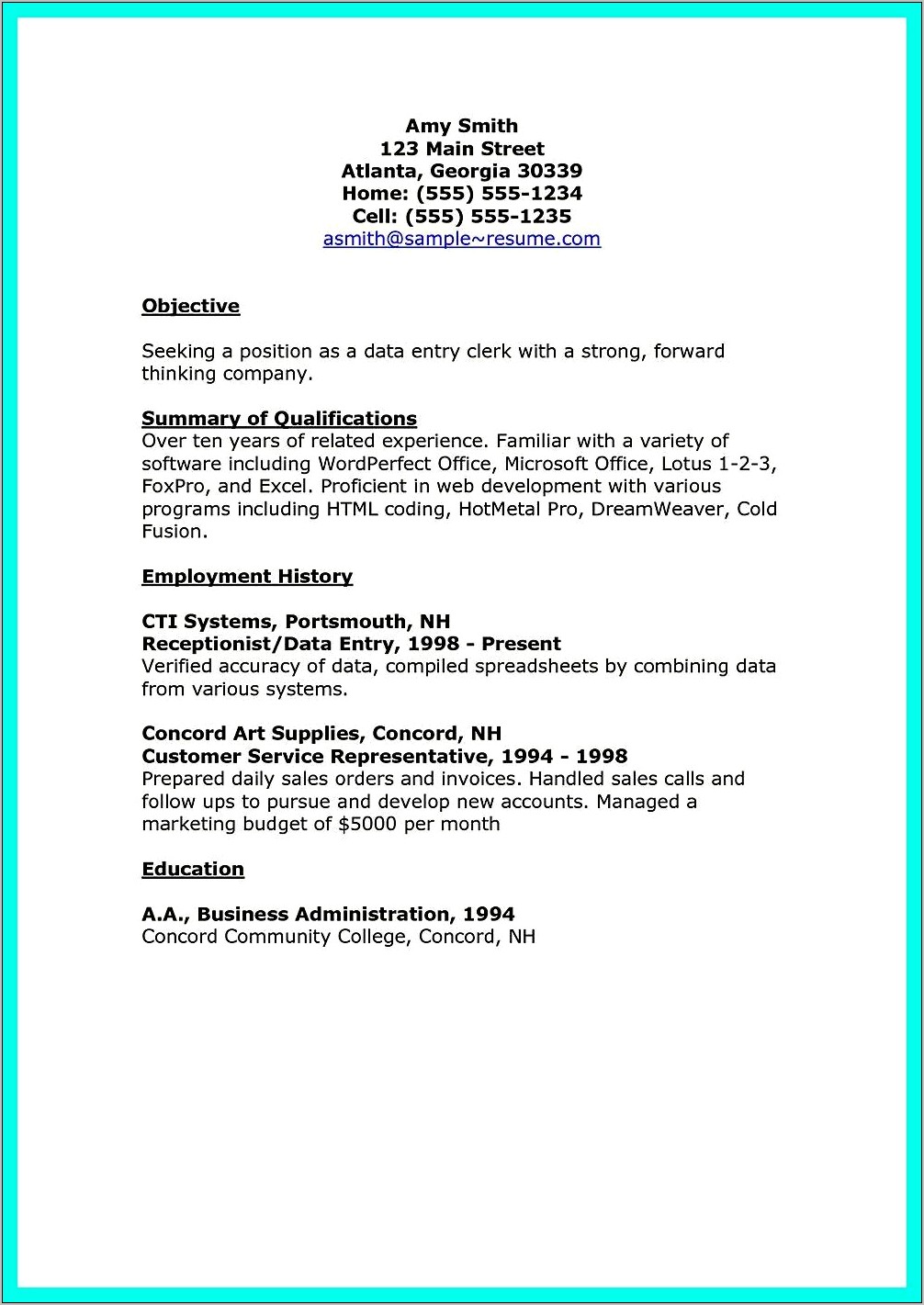 Data Entry Resume Example Template