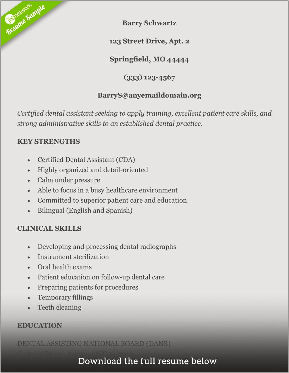 Dental Assistant Qualification Sample Resume