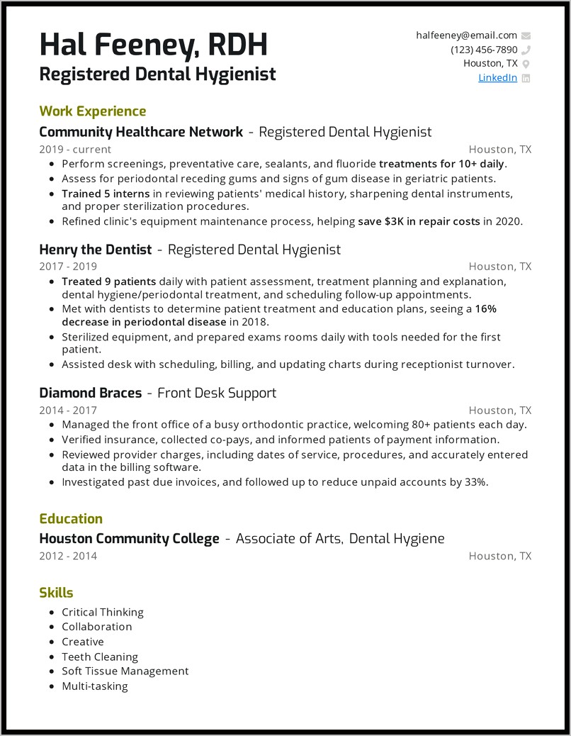 Dental Hygienist Resume Job Description
