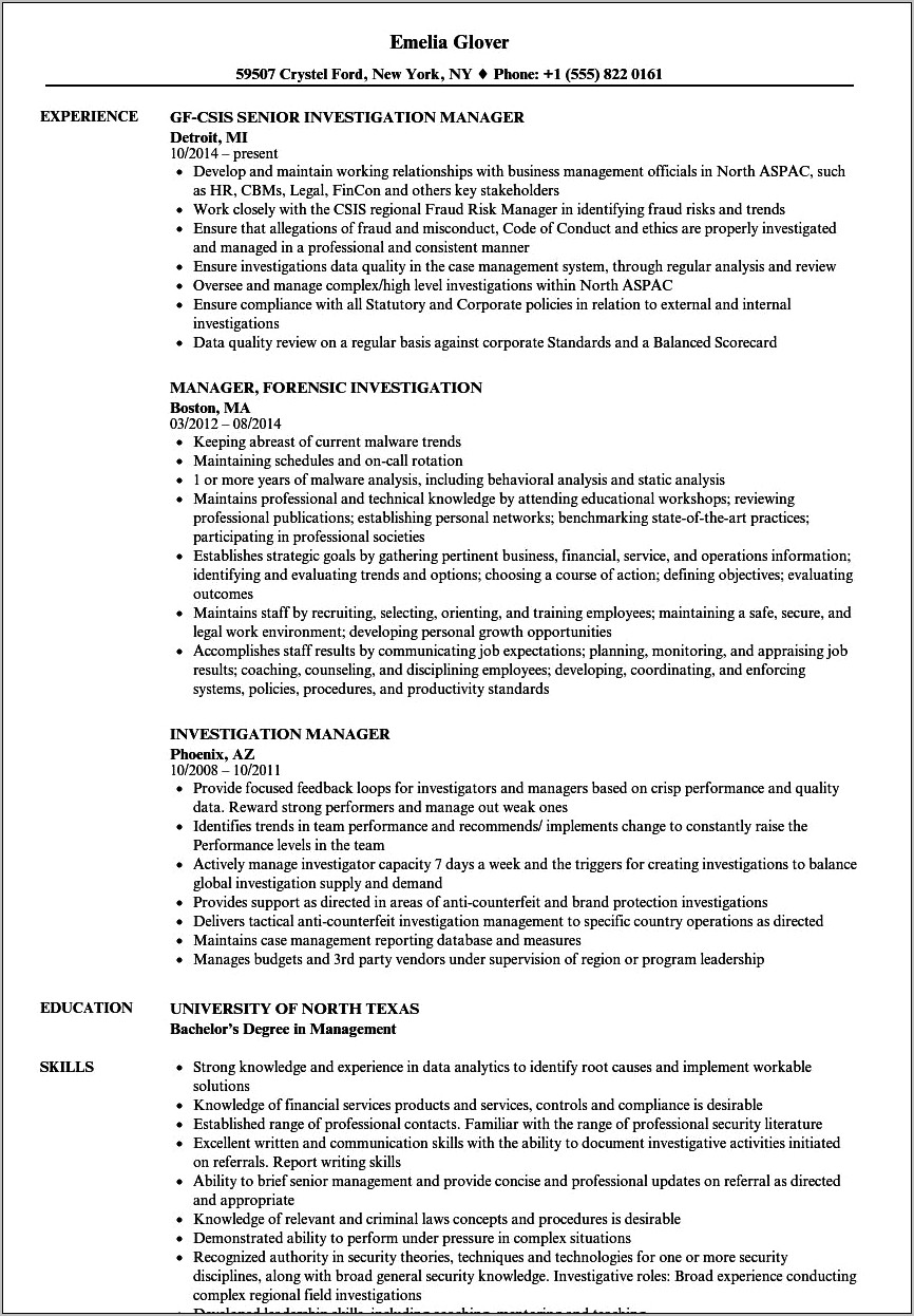 Detective Career Objective For Resume