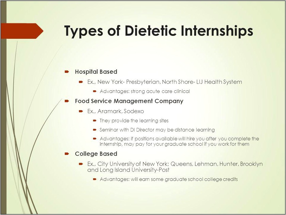 Dietetic Internship Resume Job Shadowing
