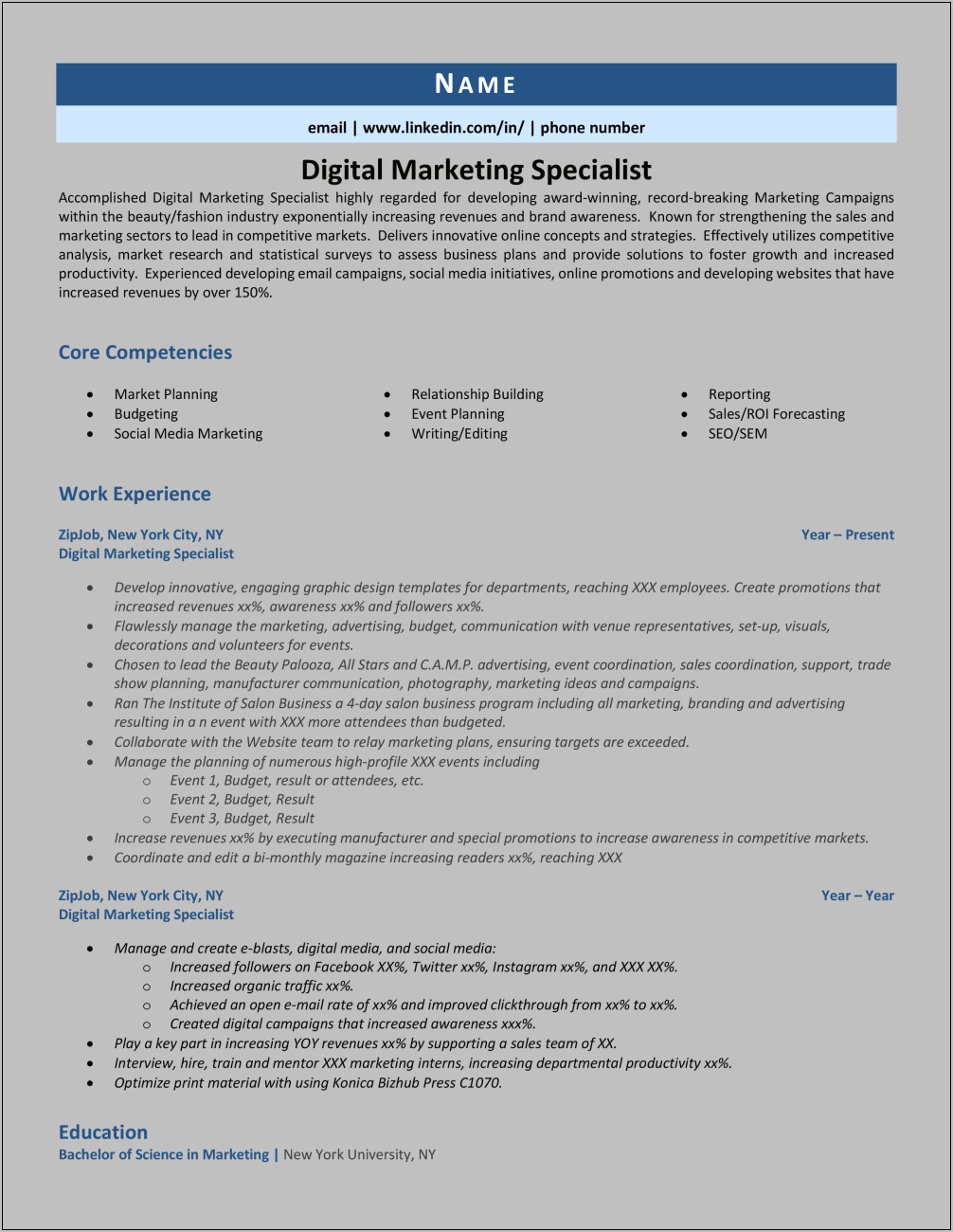 Digital Media Specialist Resume Example