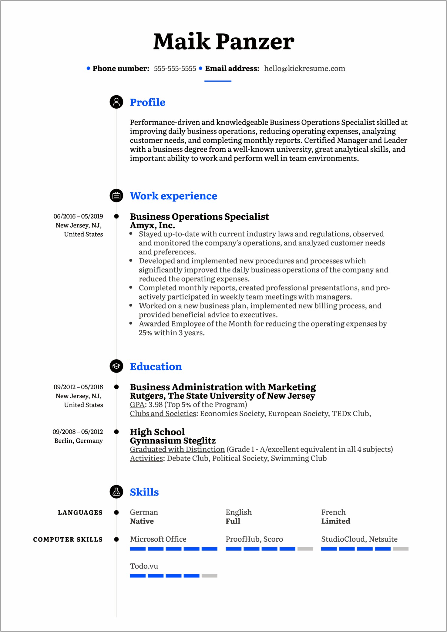 Director Business Operations Resume Sample
