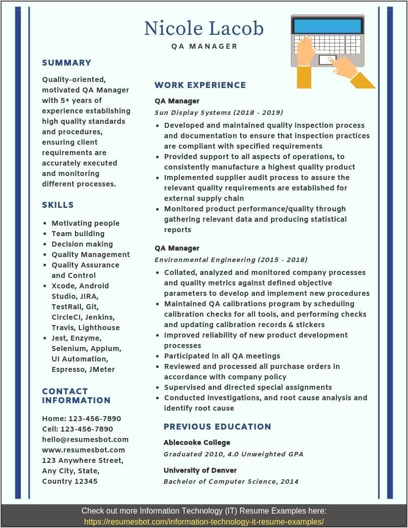 Director Of Quality Resume Examples