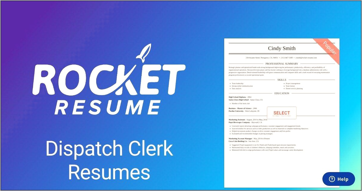 Dispatch Clerk Job Descirption Resume