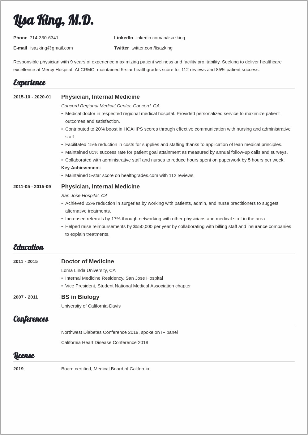 Dr Of Medicine Resume Examples