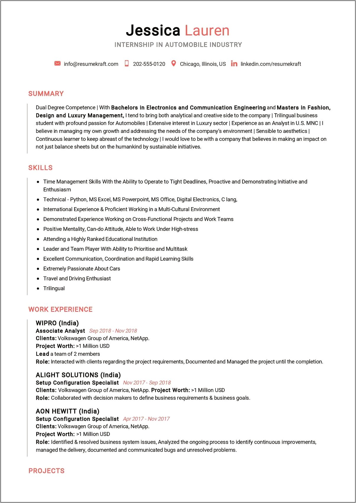 Dual Degree In Resume Example