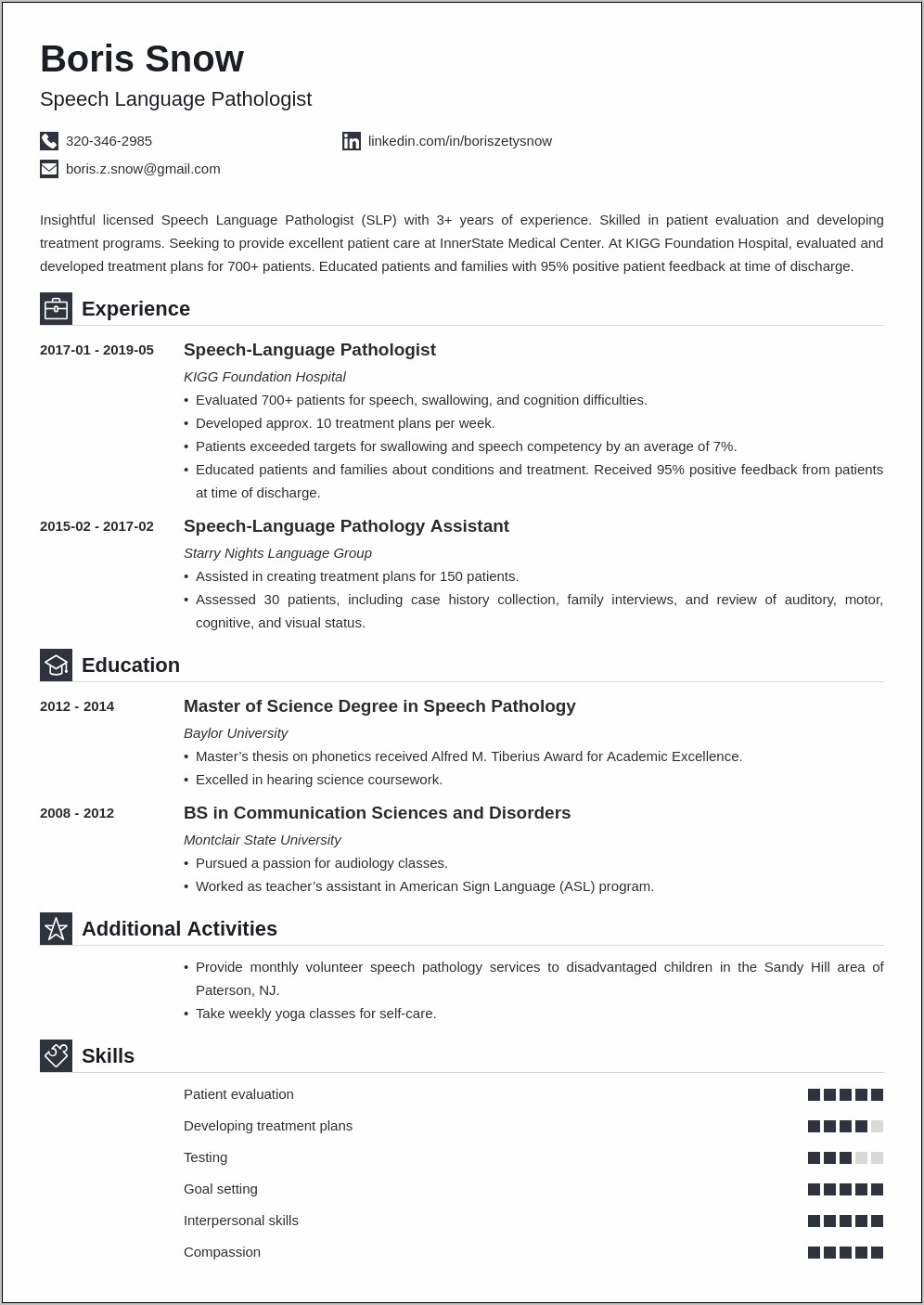 Early Intervention Slp Resume Example