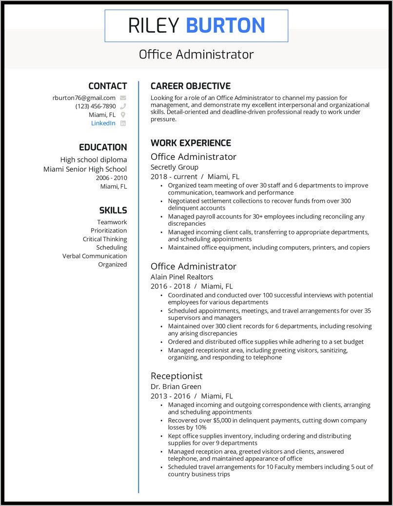 Education Administration Resume Objective Examples