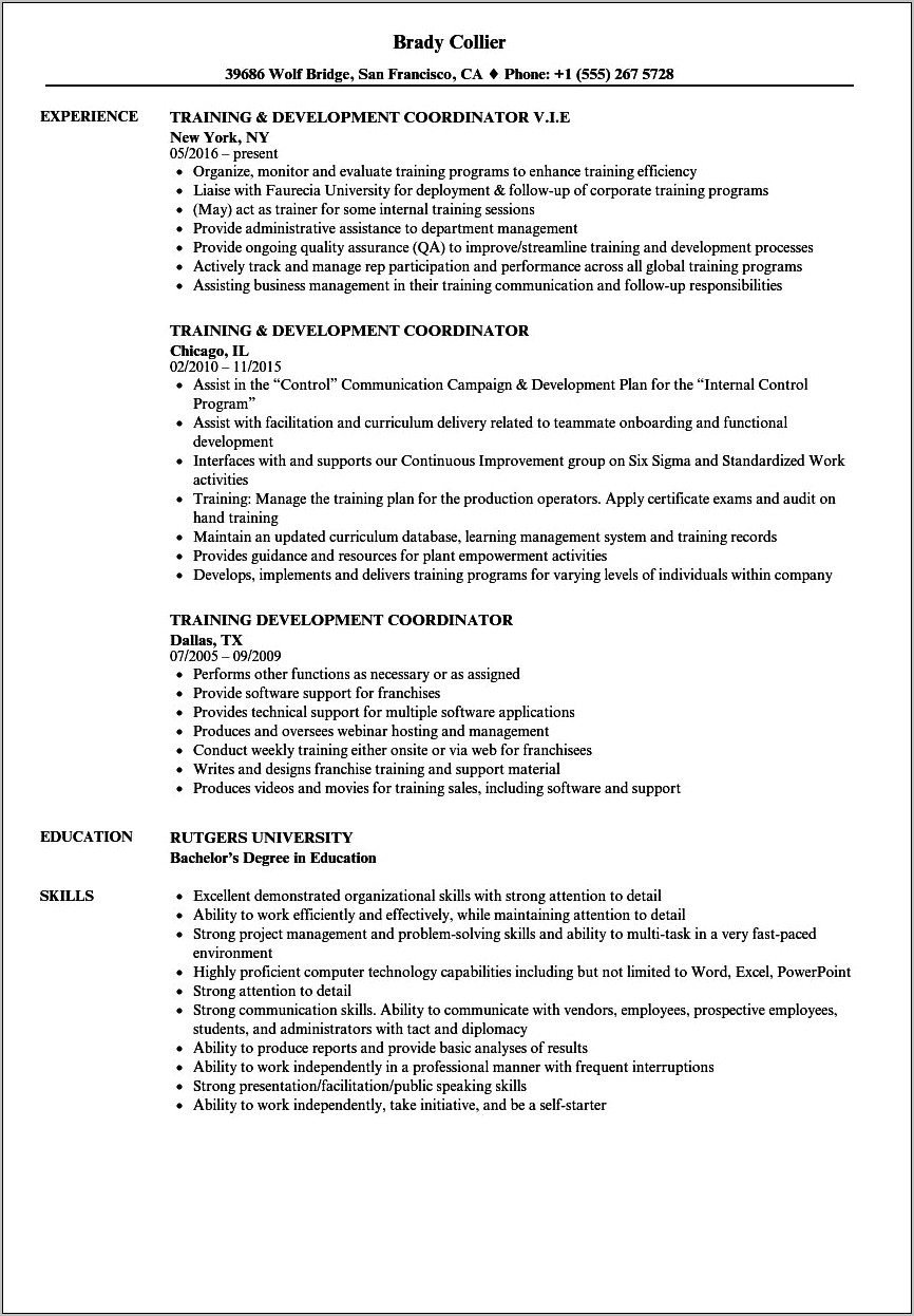 Educational Cordination Job Description Resume