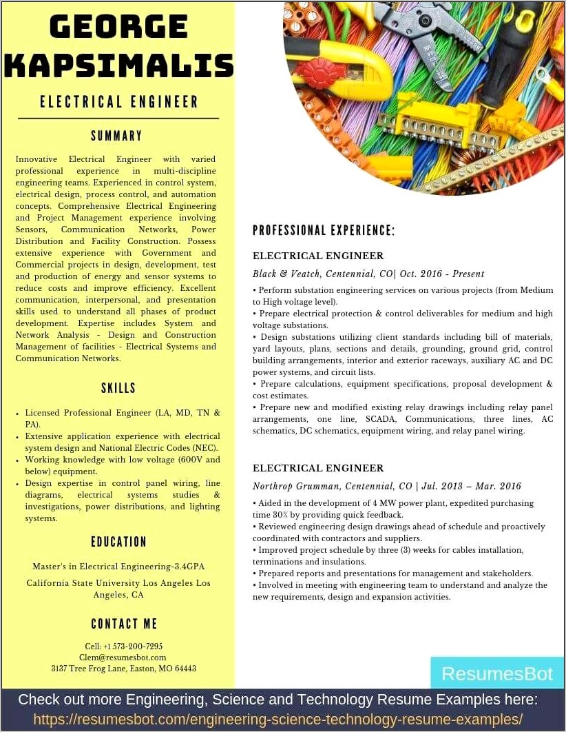 Electrical Engineering Resume Summary Samples