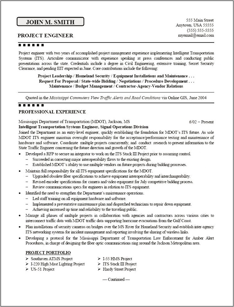 Electrical Project Engineer Resume Sample