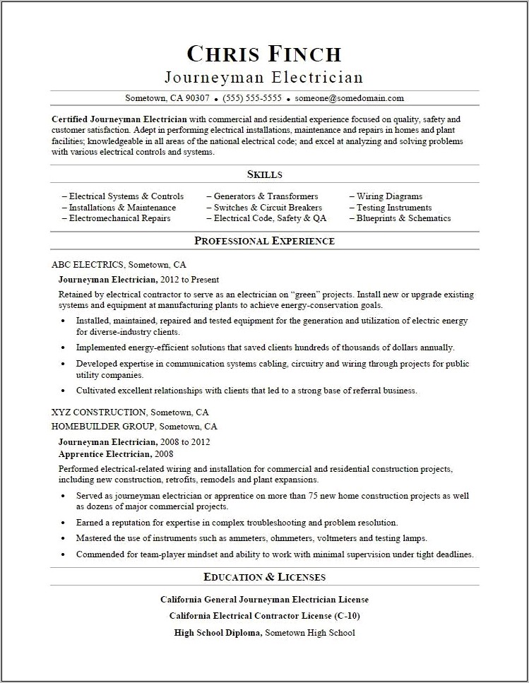 Electrician Apprentice Job Description Resume