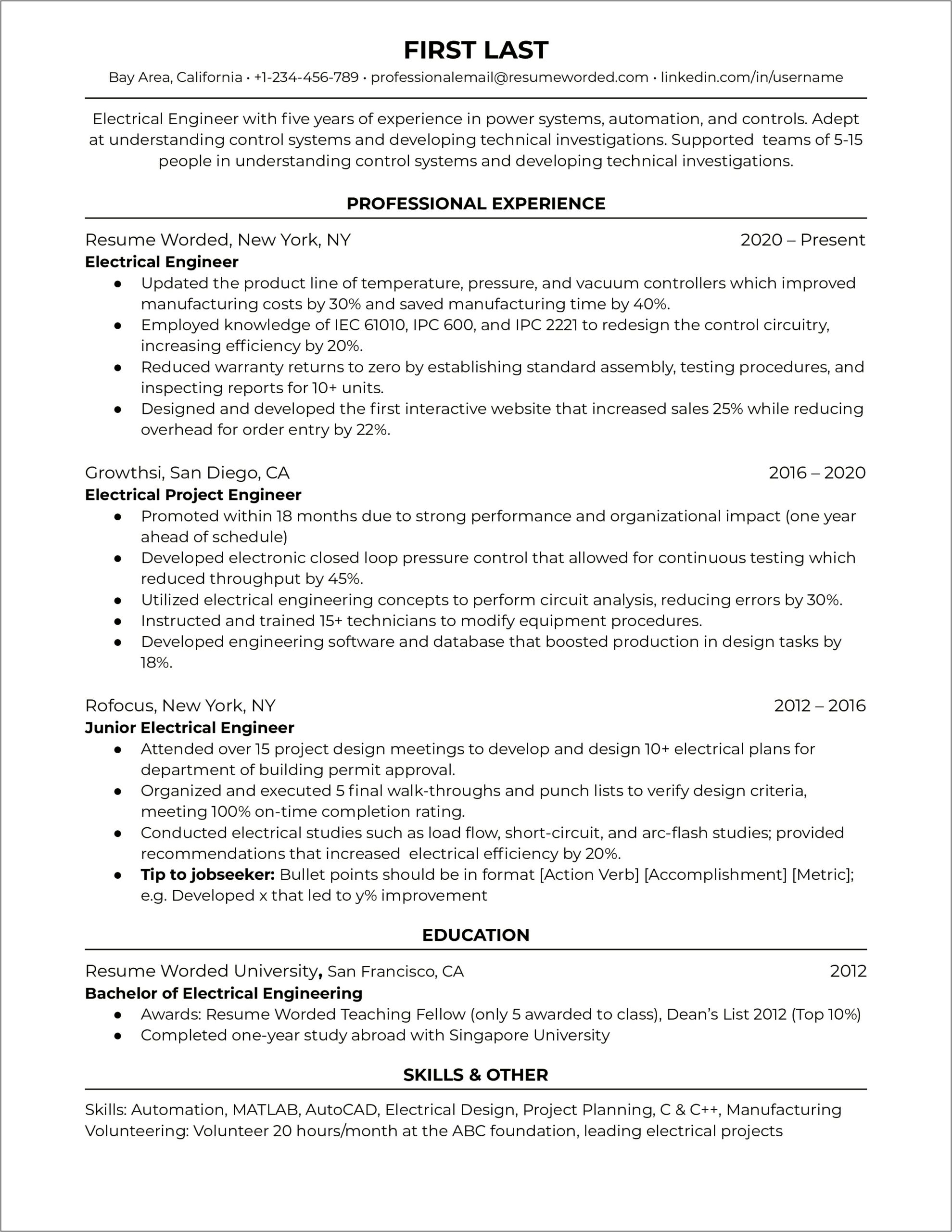 Electronic Engineering Technology Resume Examples