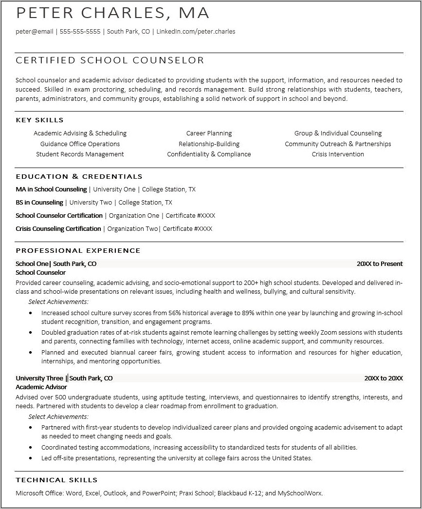 Elementary School Counselor Resume Objective