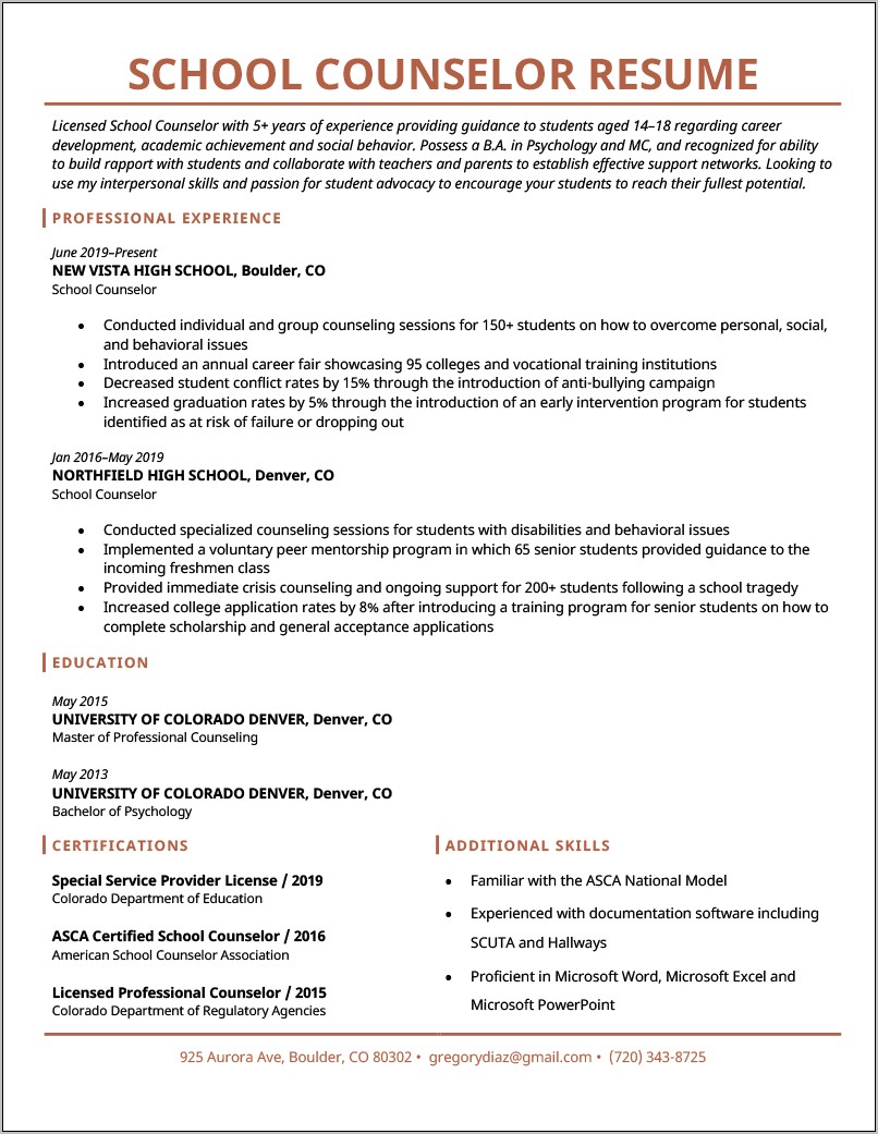 Elementary School Counselor Resume Samples