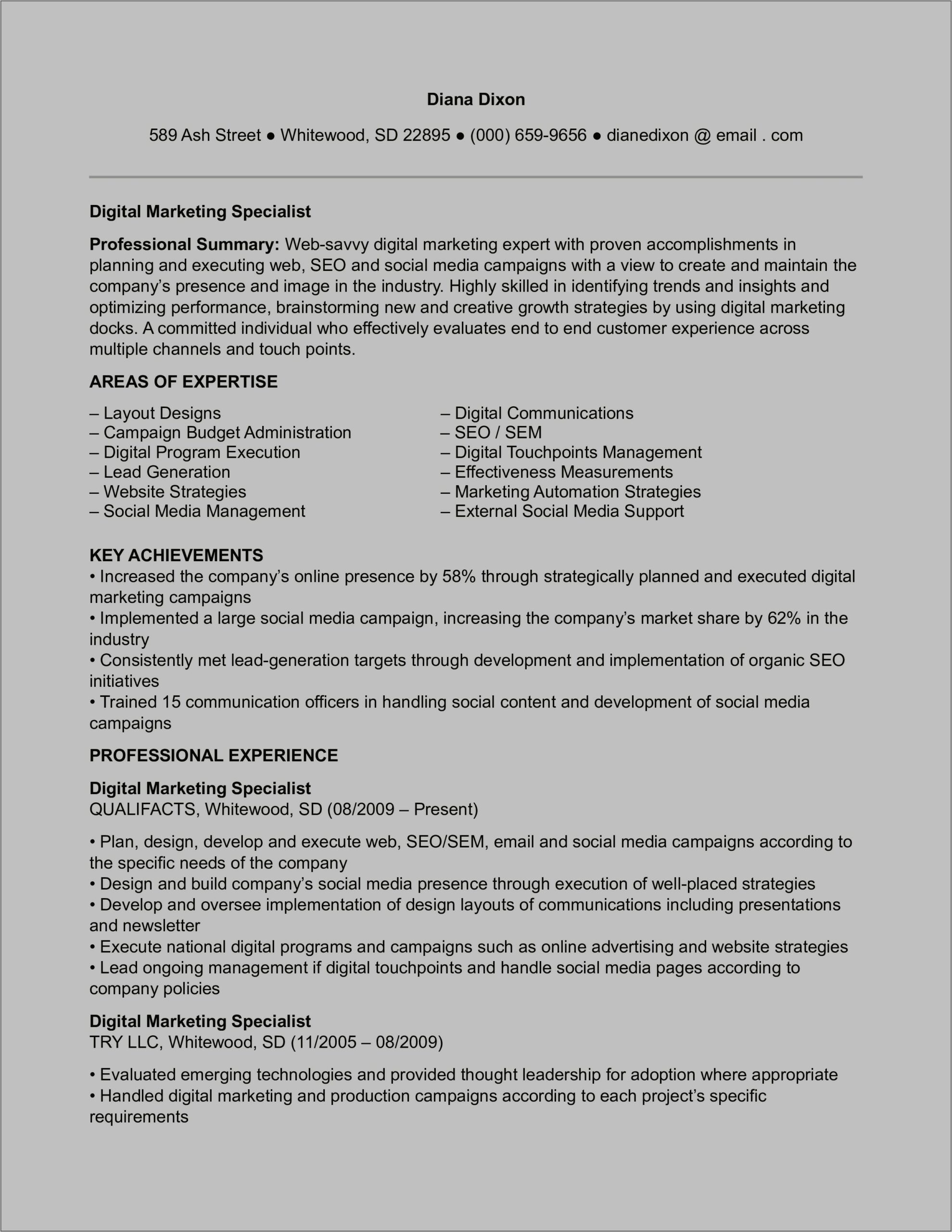 Email Marketing Specialist Resume Sample