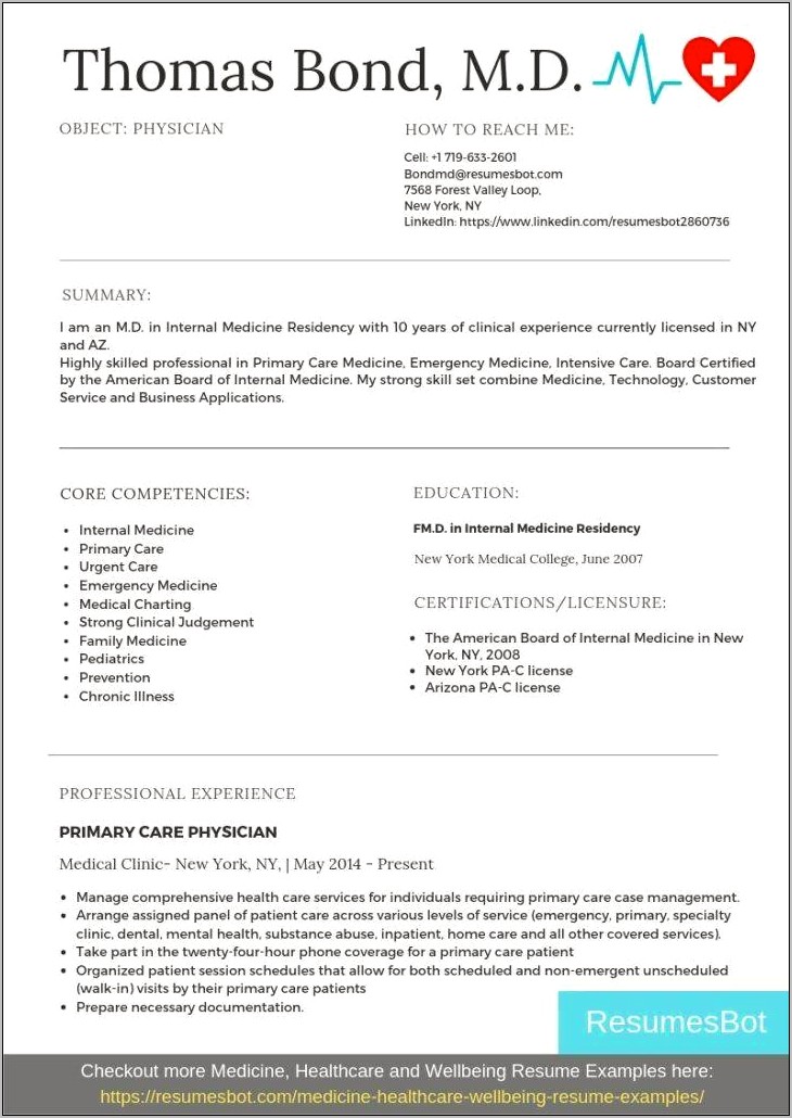 Emergency Room Physician Resume Examples
