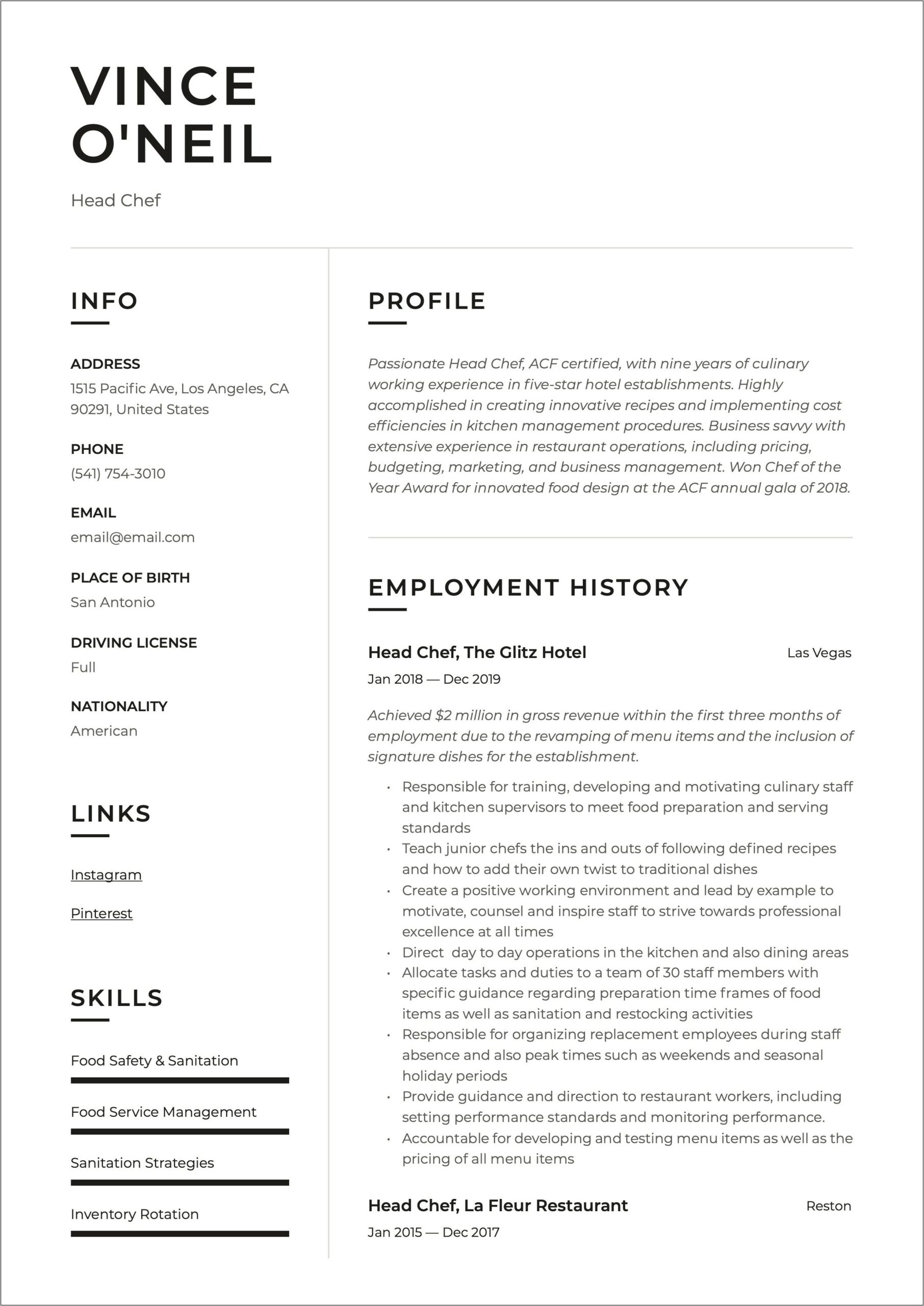 Employment History Resume Sample Download
