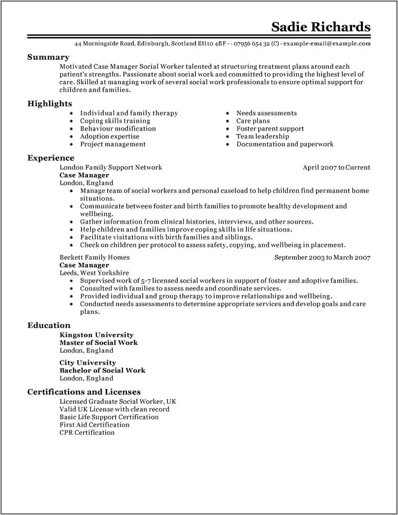 Employment Specialist Case Manager Resume