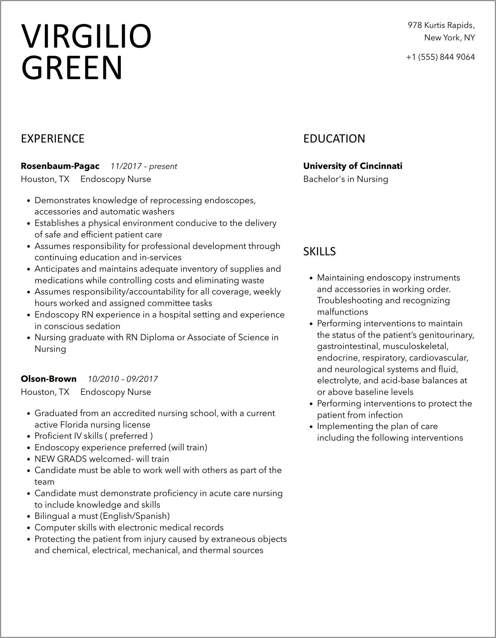 Endoscopy Nurse Job Description Resume