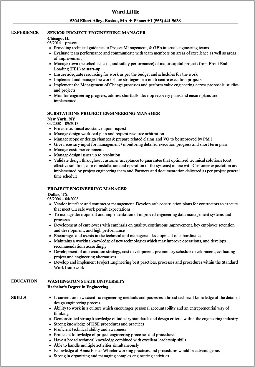 Engineer Program Manager Resume Examples
