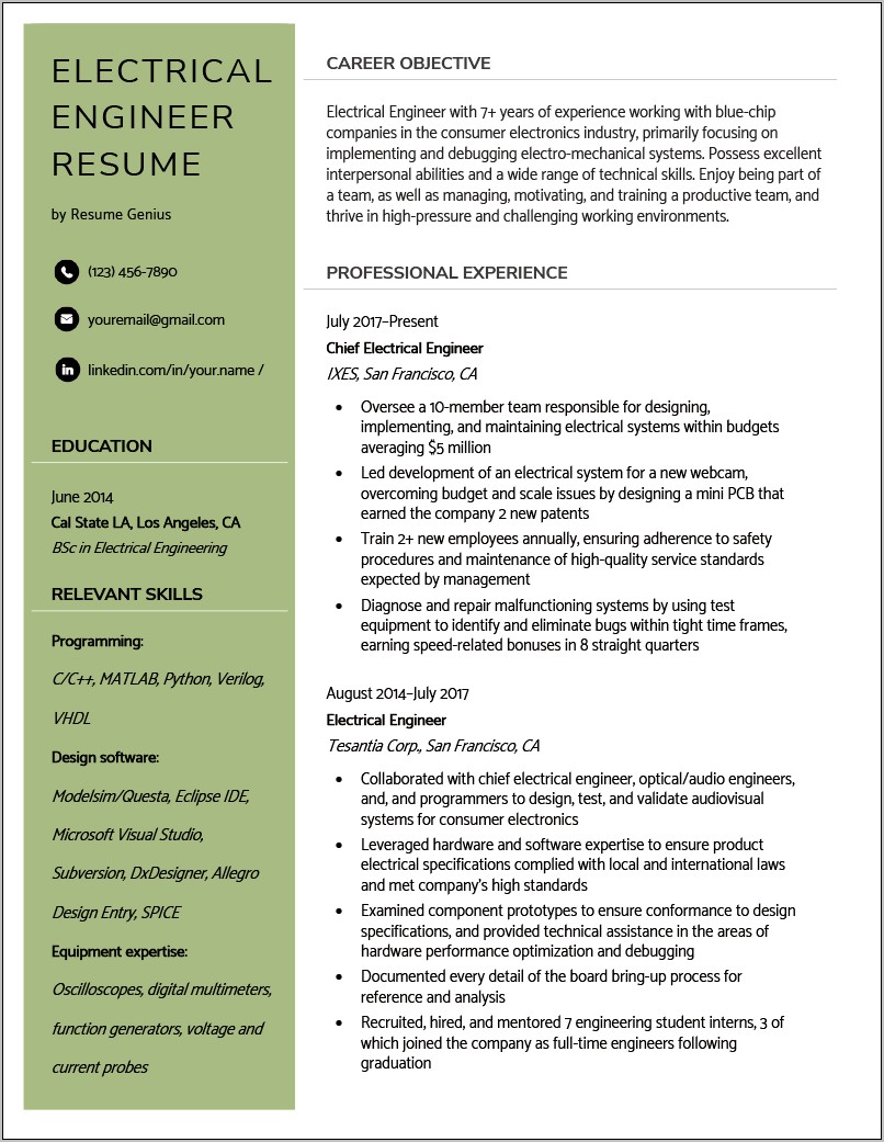 Engineer Resume Objective Statement Examples