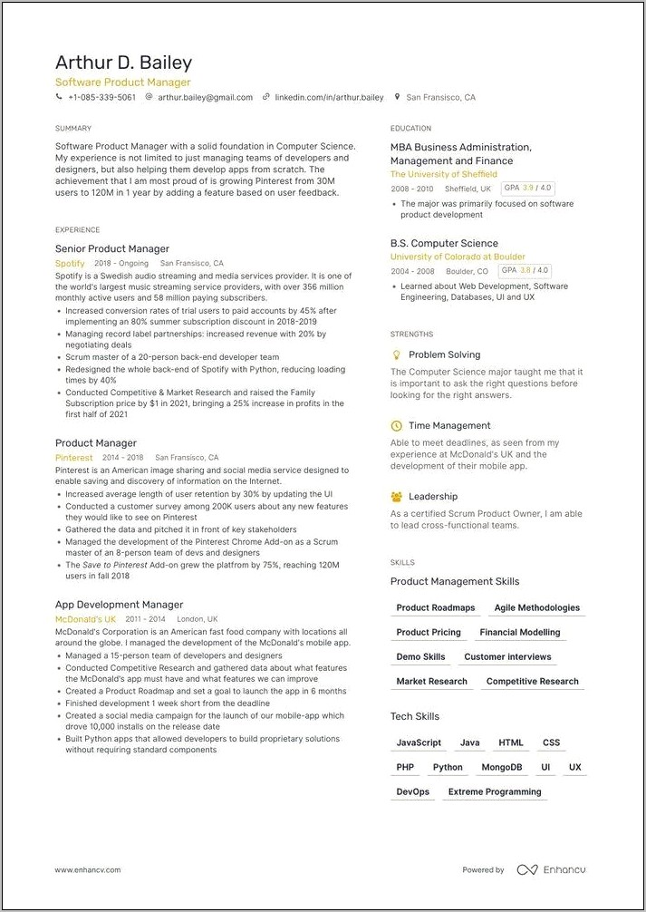 Engineer To Product Manager Resume