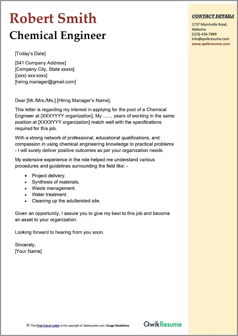 Engineering Resume Cover Letter Example