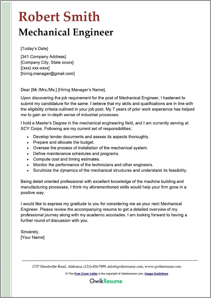 Engineering Resume Cover Letter Samples