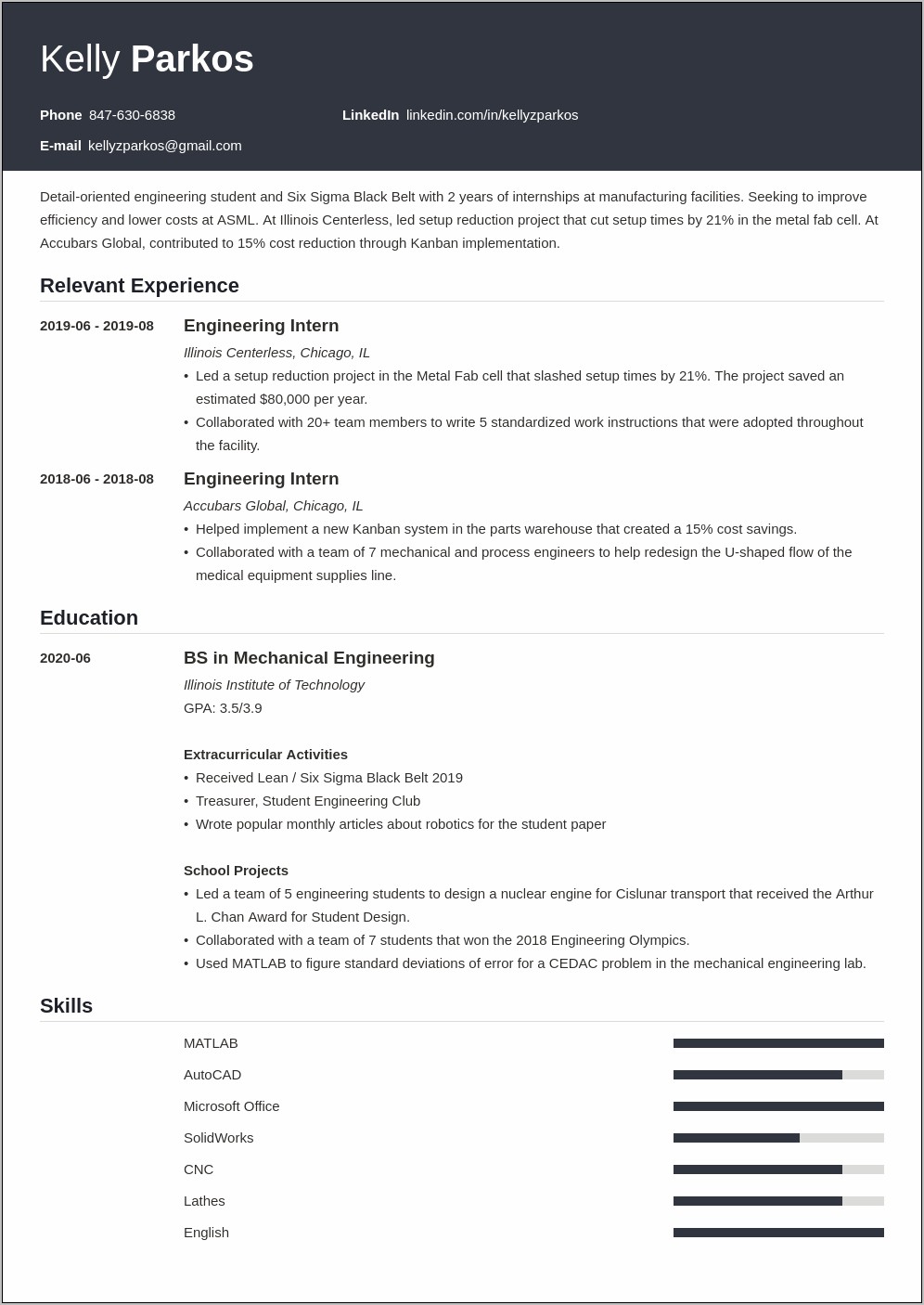 Engineering Resume For Second Job
