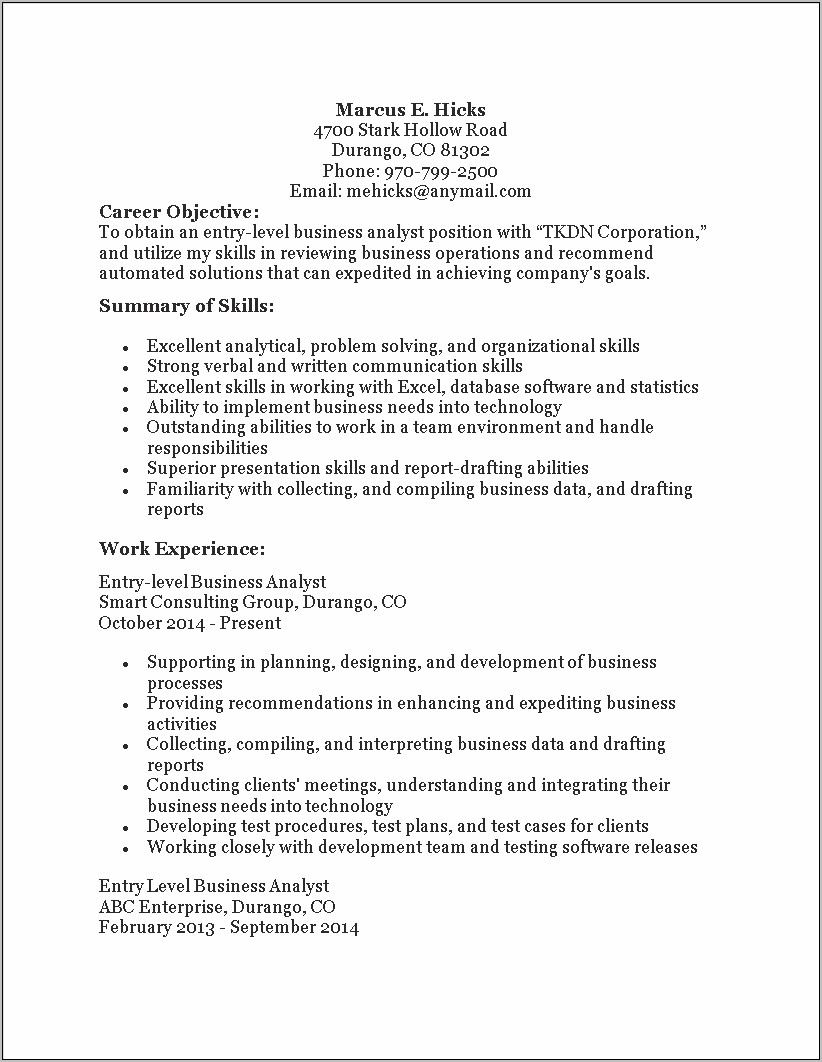 Entry Level Career Objective Resume