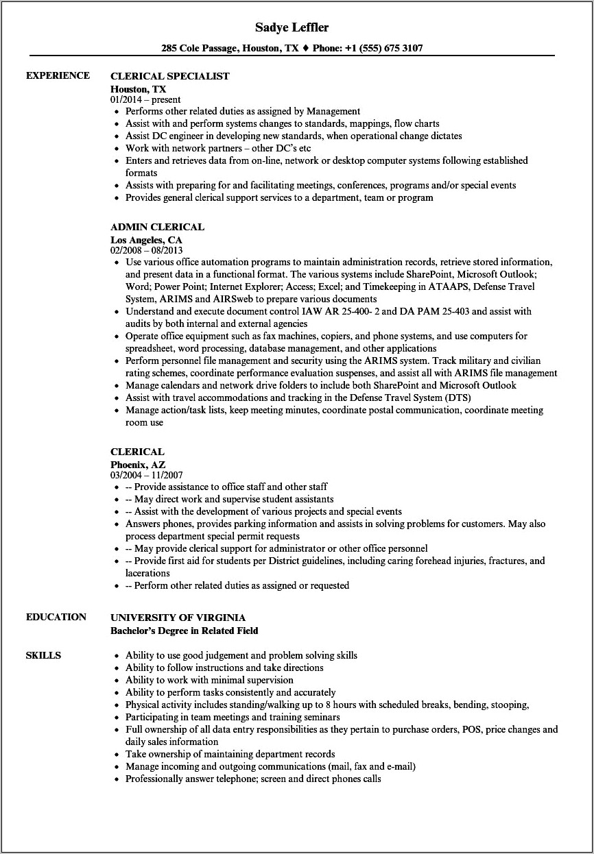 Entry Level Clerical Resume Objectives