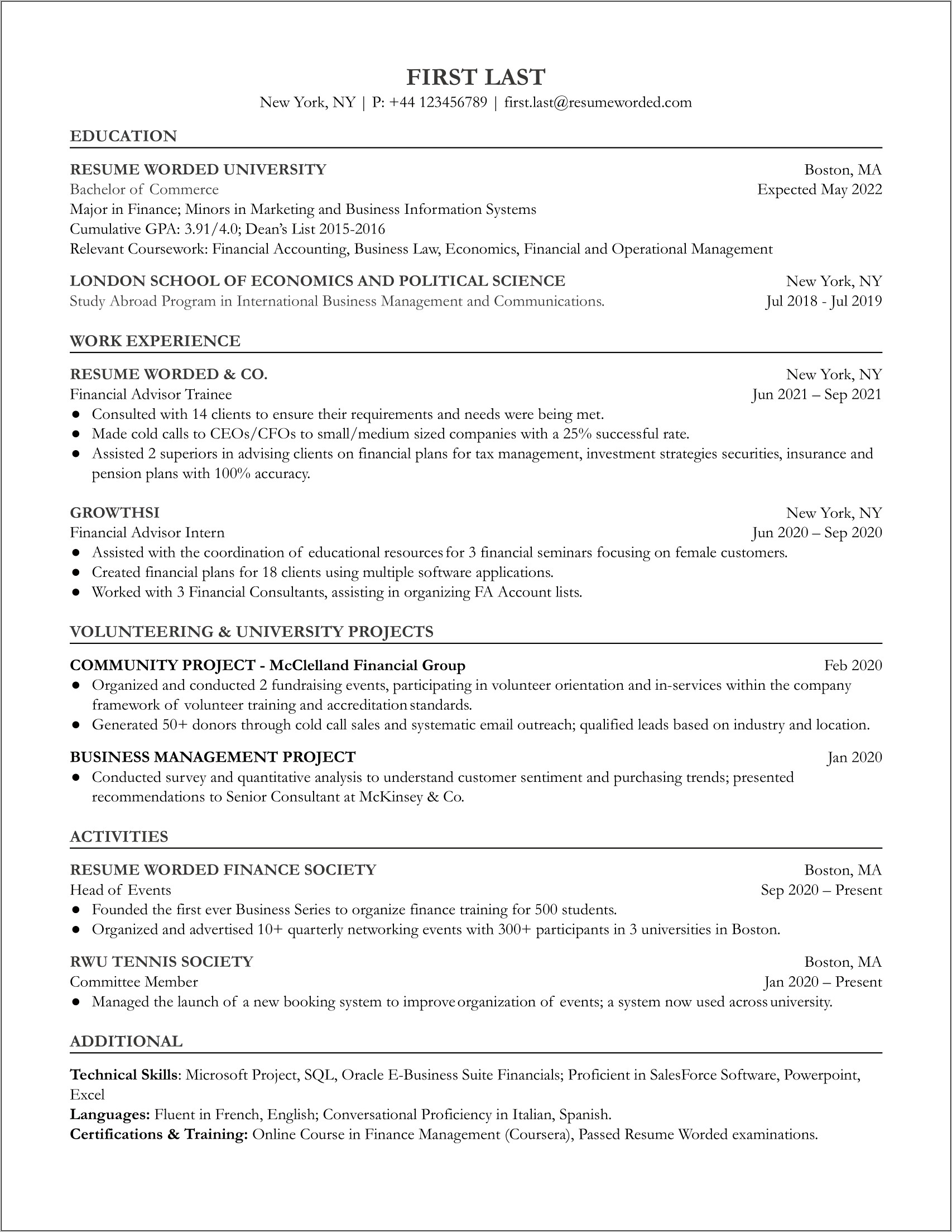 Entry Level Finance Objective Resume