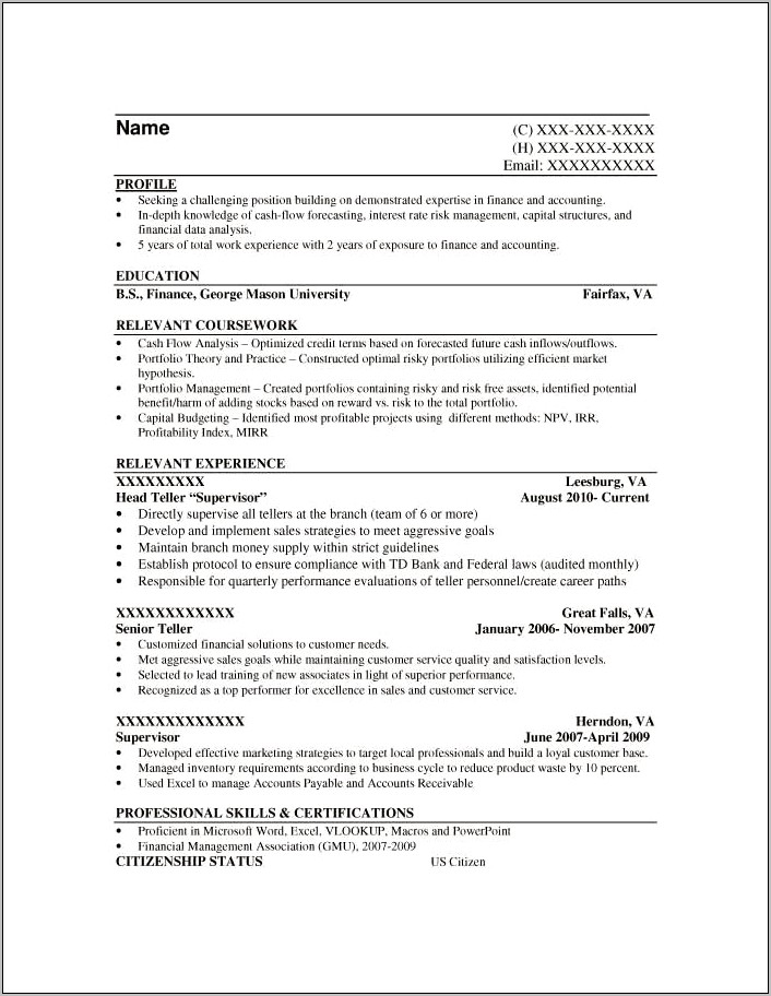 Entry Level Government Resume Sample