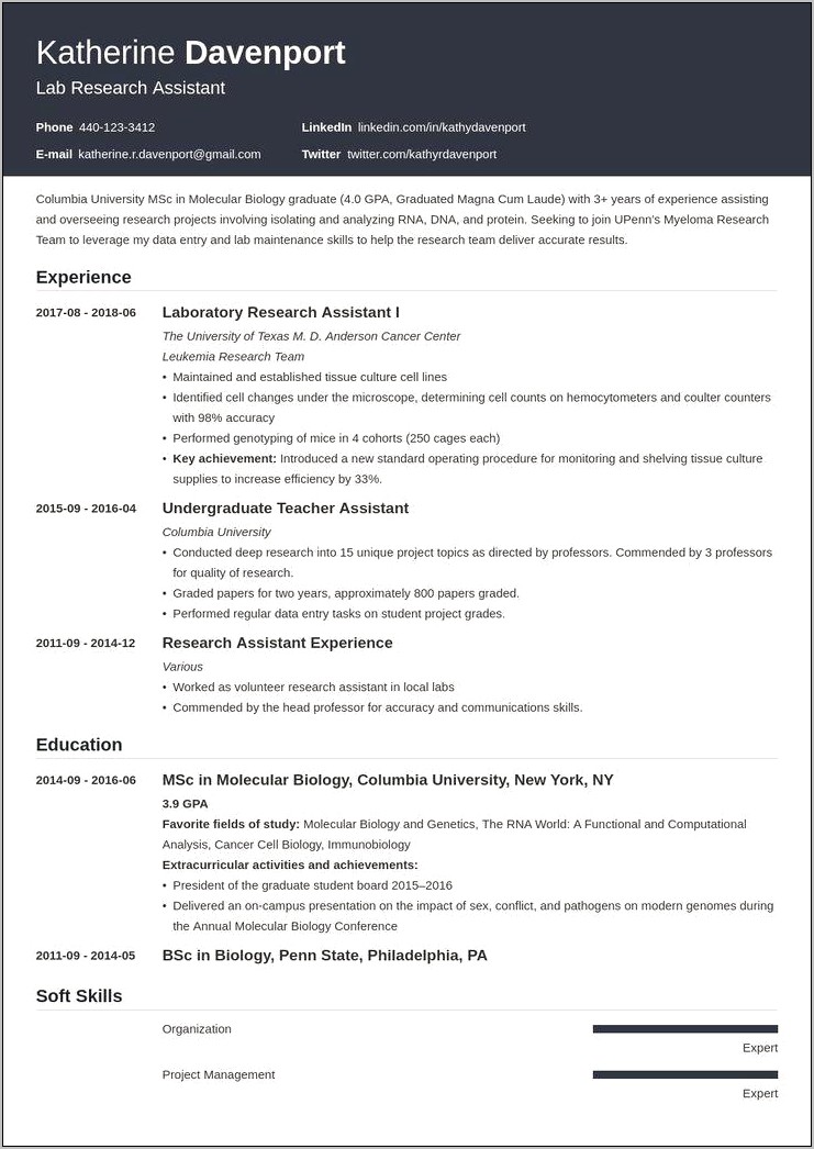 Entry Research Technician Resume Examples