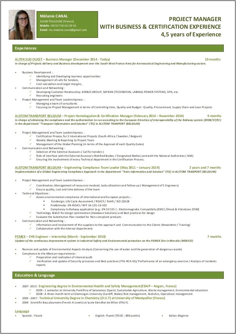Environmental Compliance Project Manager Resume