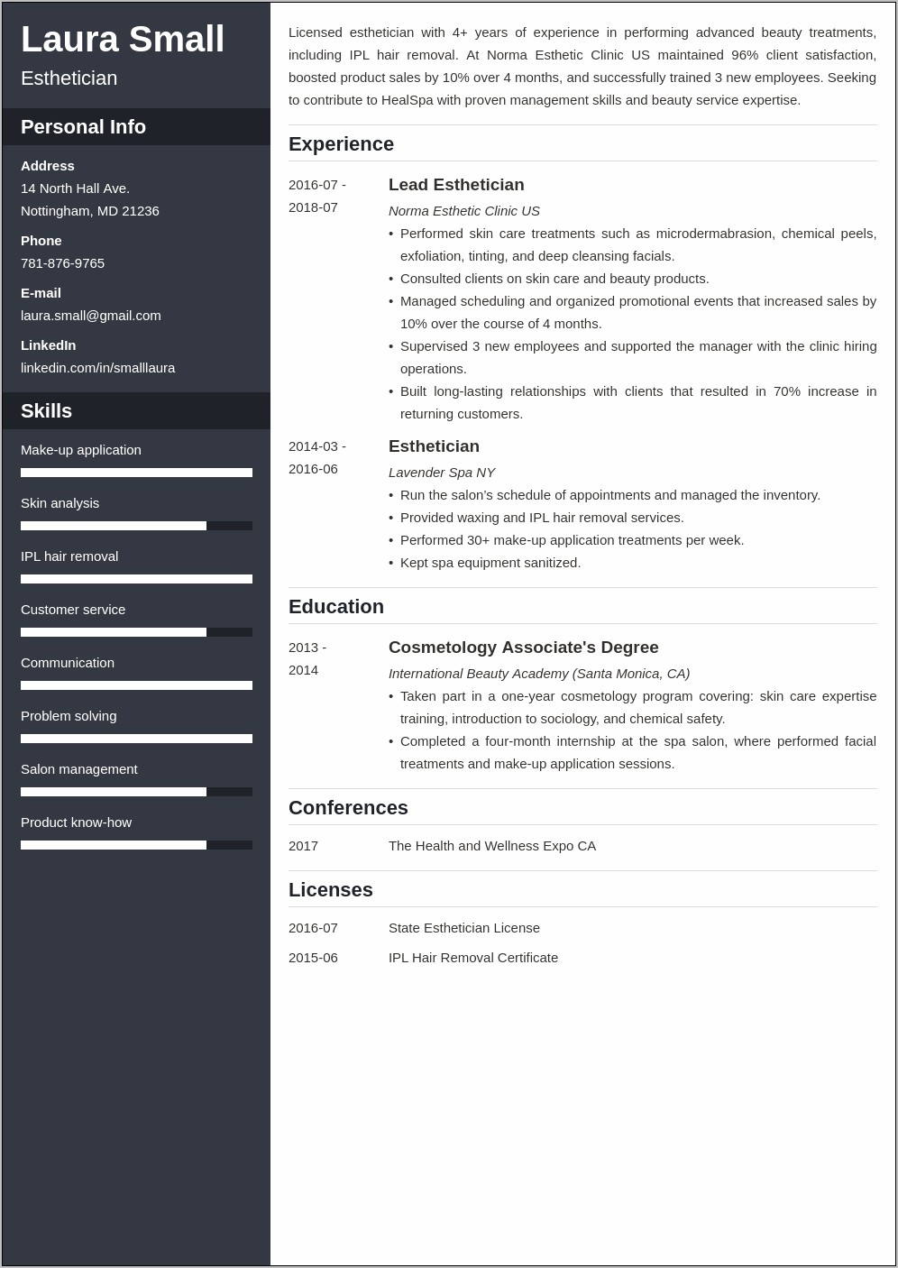 Esthetician Resume Template Free Download