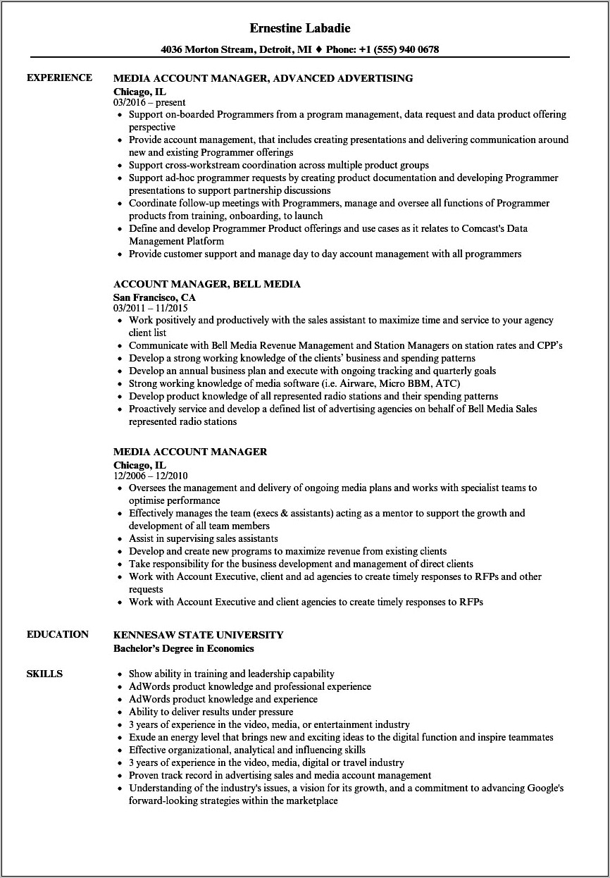 Event Account Manager Resume Example
