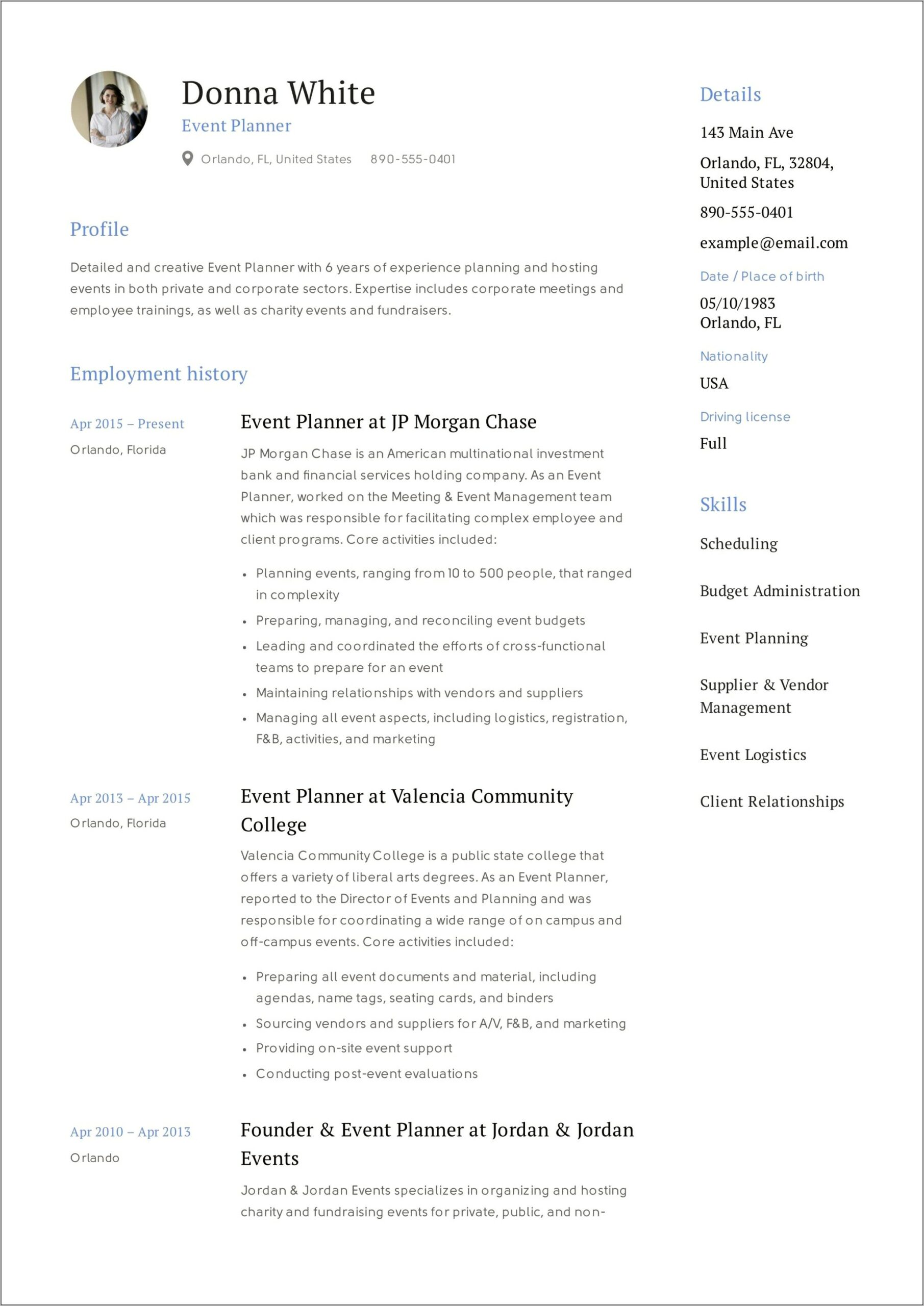 Event Manager Resume Sample India