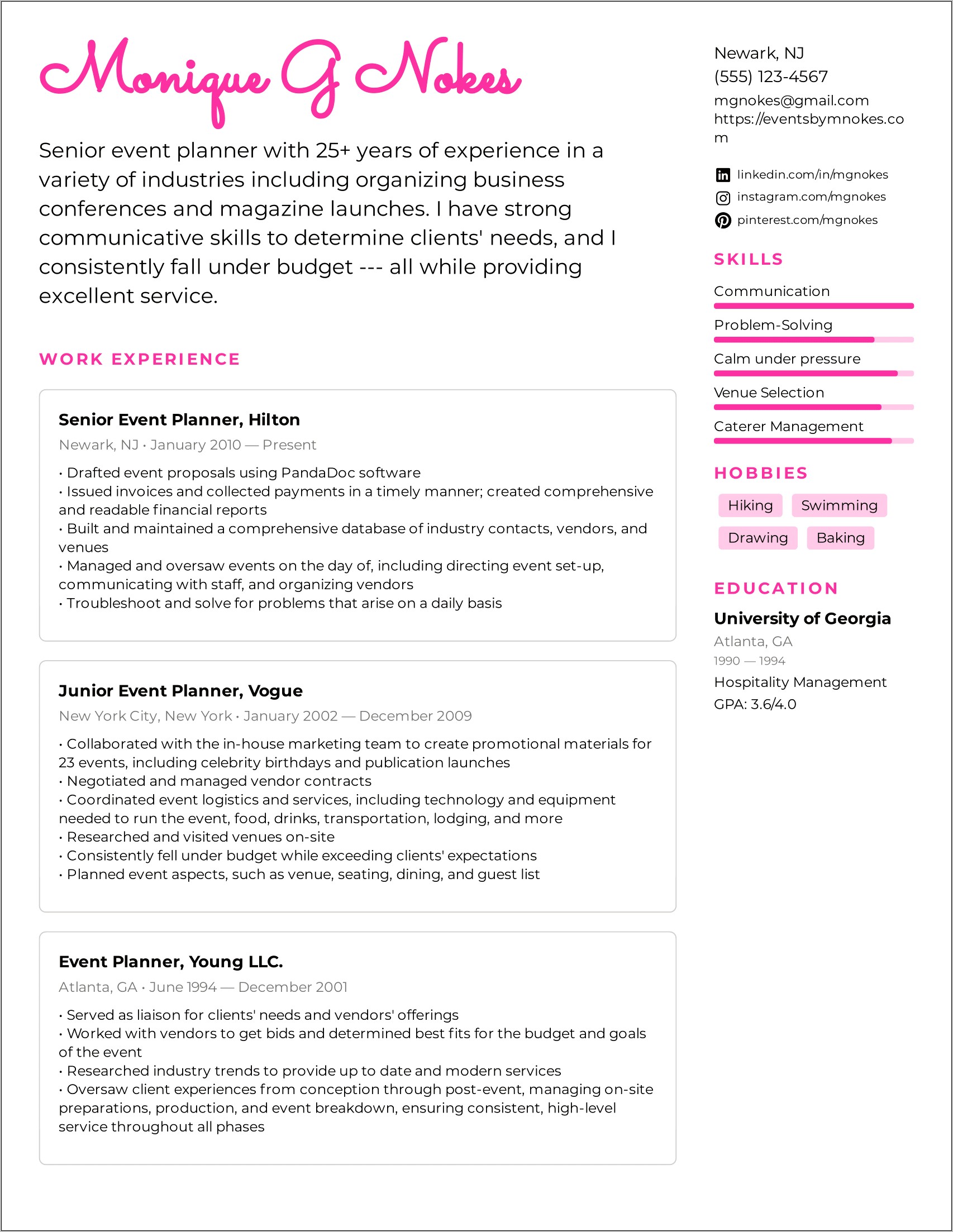 Event Planner Functional Resume Examples