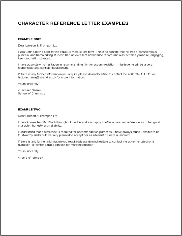 Example Character Reference In Resume