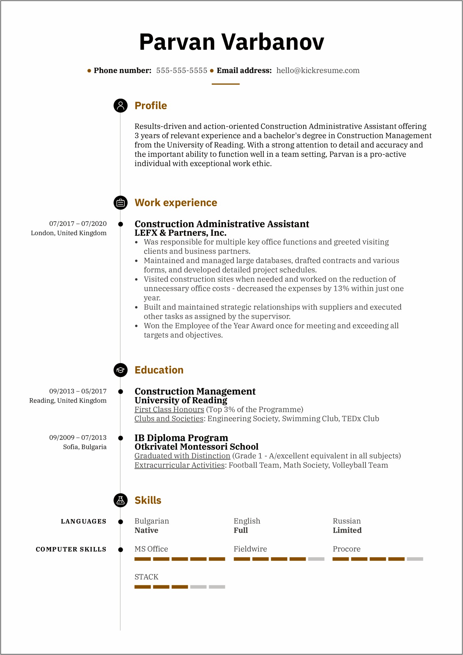 Example Construction Office Administrator Resume