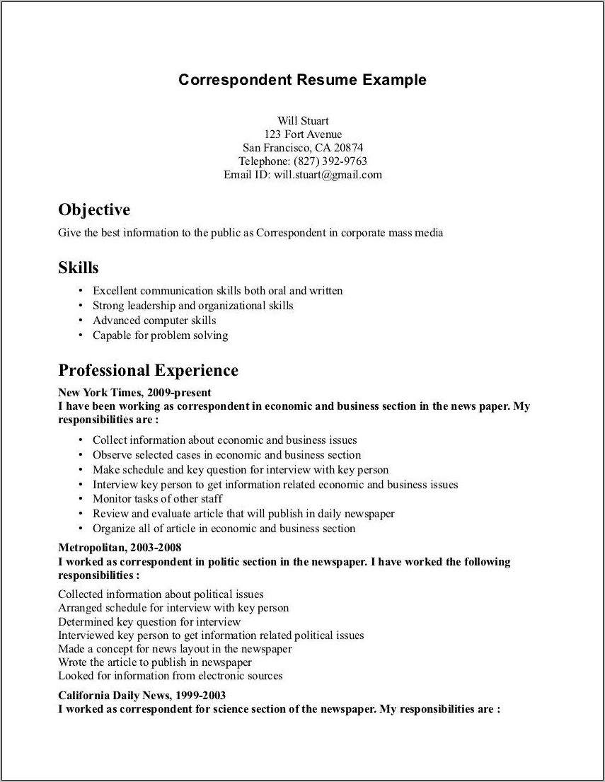 Example Core Skills For Resume