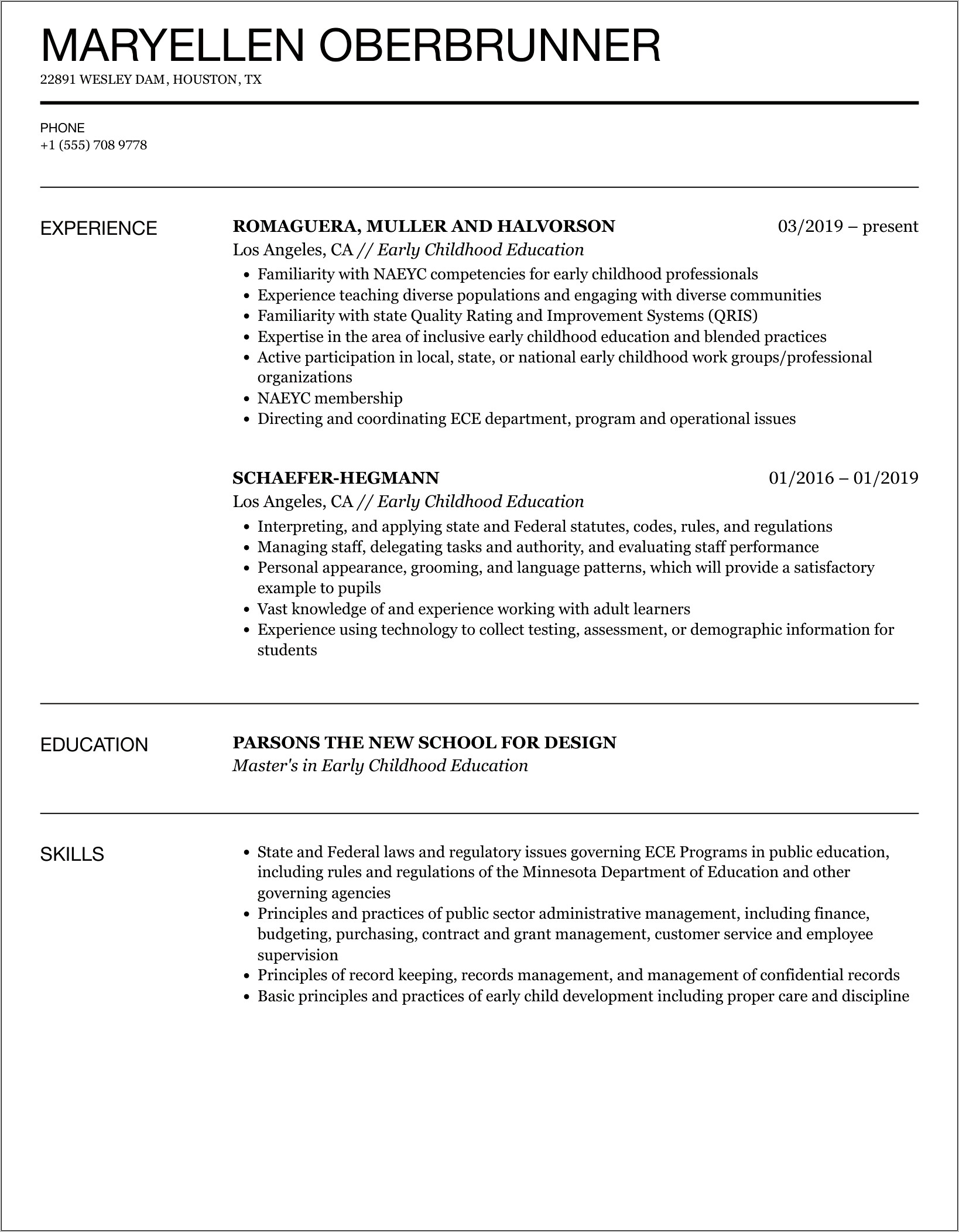 Example Education Section Of Resume