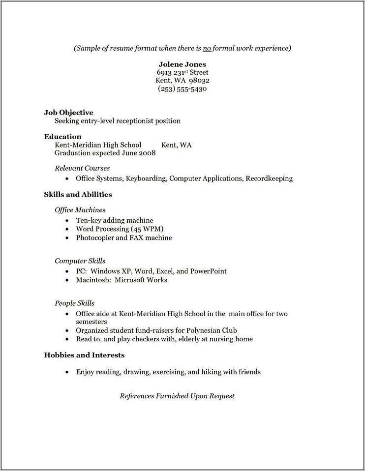 Example First Resume No Experience