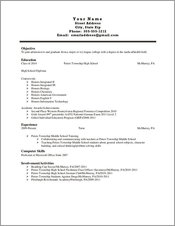 Example Ivy League College Resume
